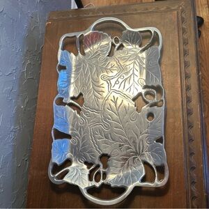 Vintage Silver Leaf Design Metal Tray